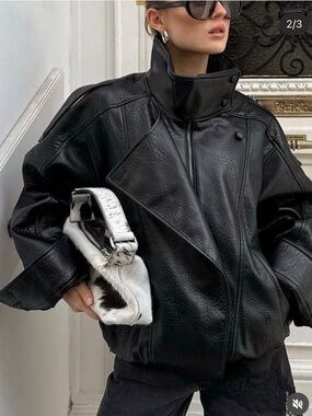 Zara High Neck Faux Leather Jacket